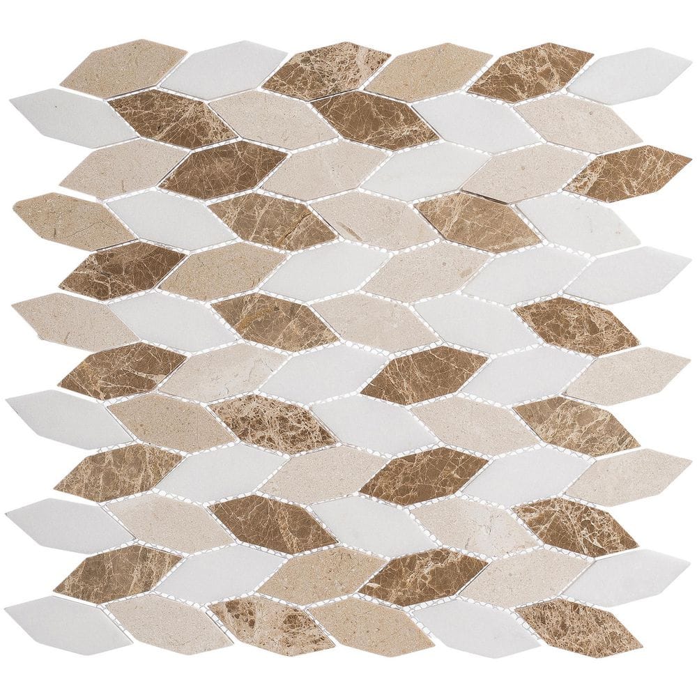 Mustard Brown and White Marble Hexagon Mosaic Tile Sample