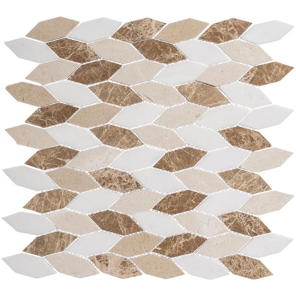 ANDOVA Channing Mustard Elongated Hex Brown/White 4.5 in. x 8.25 in. Natural Stone Mosaic Wall Tile Sample