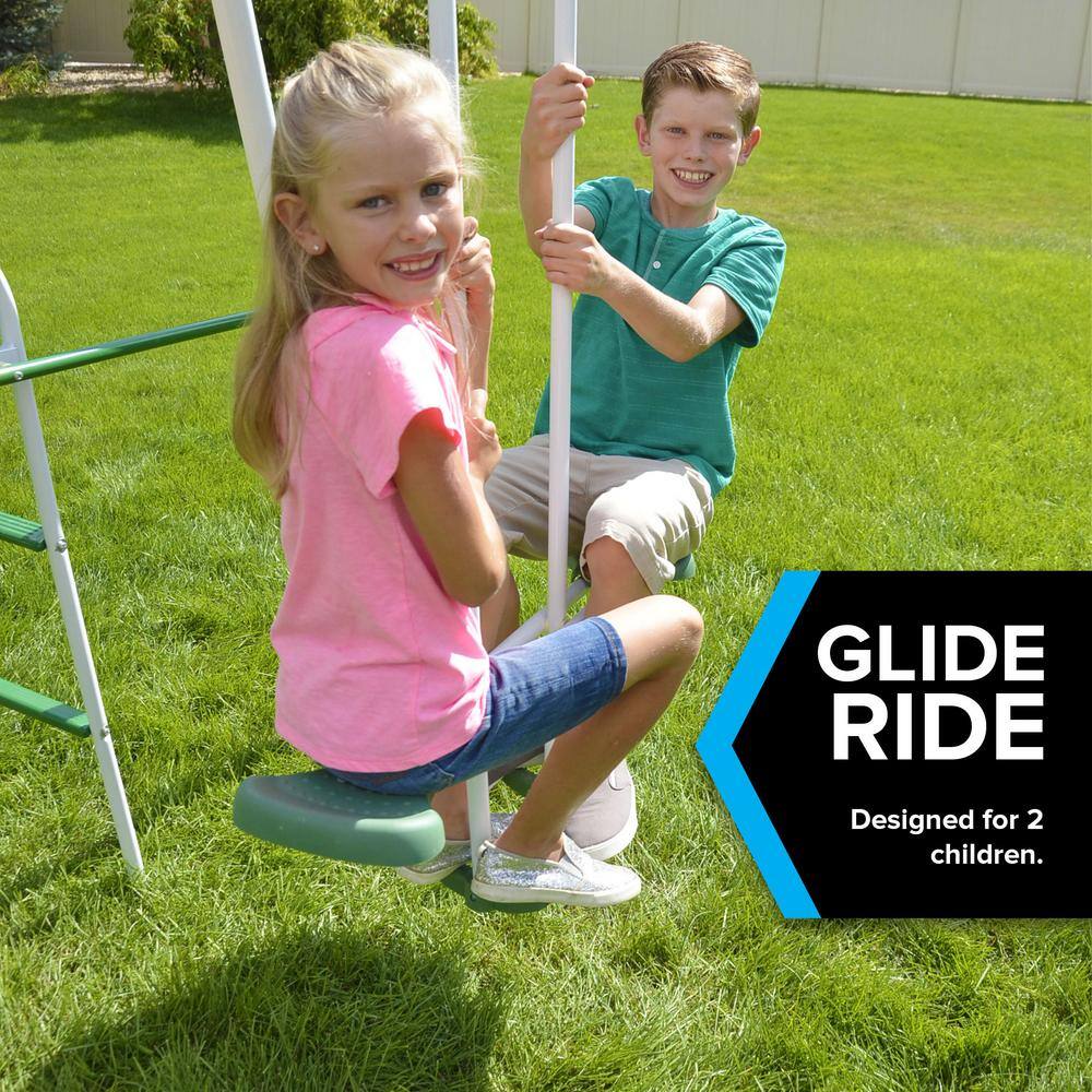 Live Oak White and Green Metal Swing Set with Slide