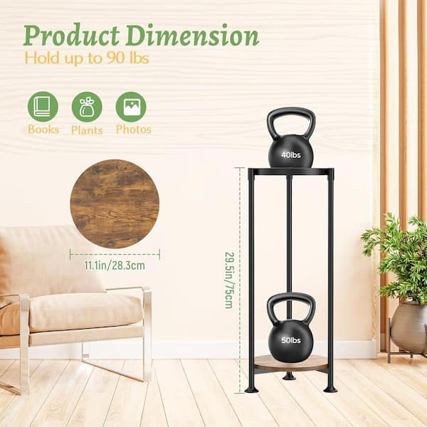 YHIJURS 2-Tier Plant Stand – Indoor/Outdoor – 20.3" Tall – Black Metal – Rustproof – Heavy Duty