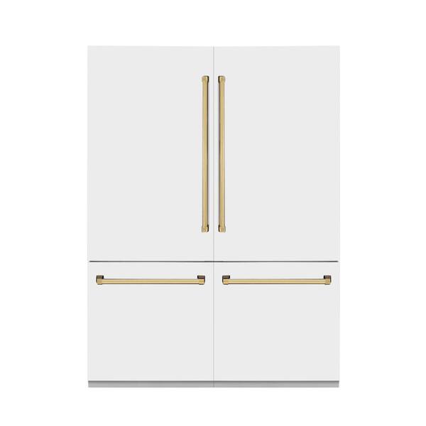 white french door refrigerator with gold handle