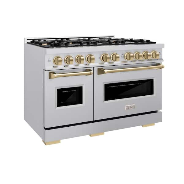 Classic 48 in. 8-Burner Dual Fuel Range with Double Oven in Stainless Steel and Champagne Bronze