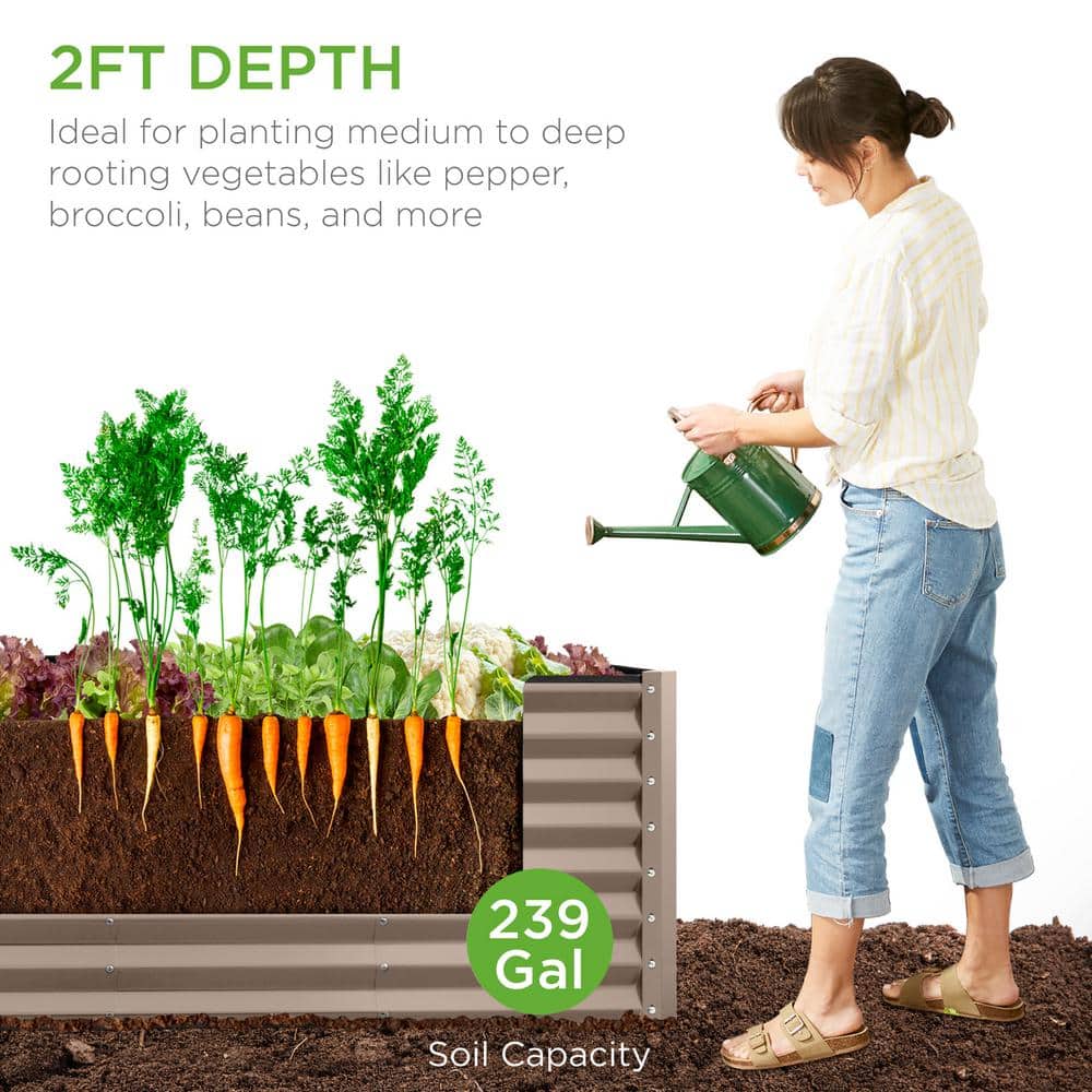 Taupe 8x2x2ft Outdoor Metal Raised Garden Bed Planter Box