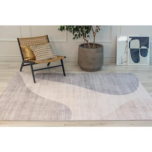 Minimalist Abstract Geometric Beige Brown 7 ft. x 10 ft. Indoor Soft Area Rug