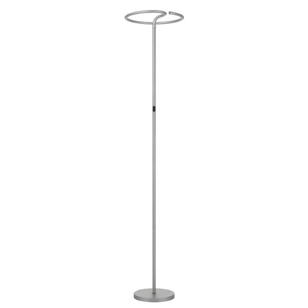Worldwide Lighting Twizzler 67.52 in. Silver Finish Round LED Bright Light Floor Lamp Dimmable Up-Light Tall Standing Torchiere Lamp