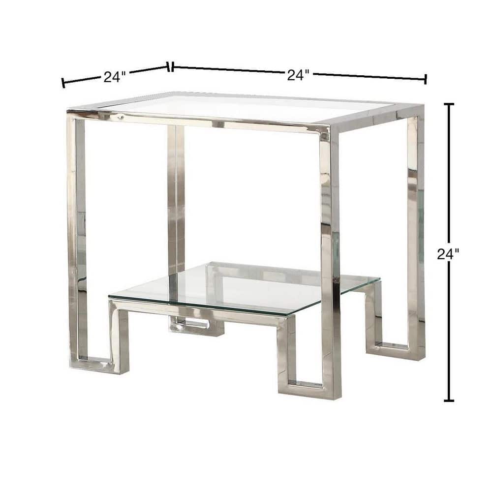 Contemporary Glacier Square Glass & Stainless Steel End Table