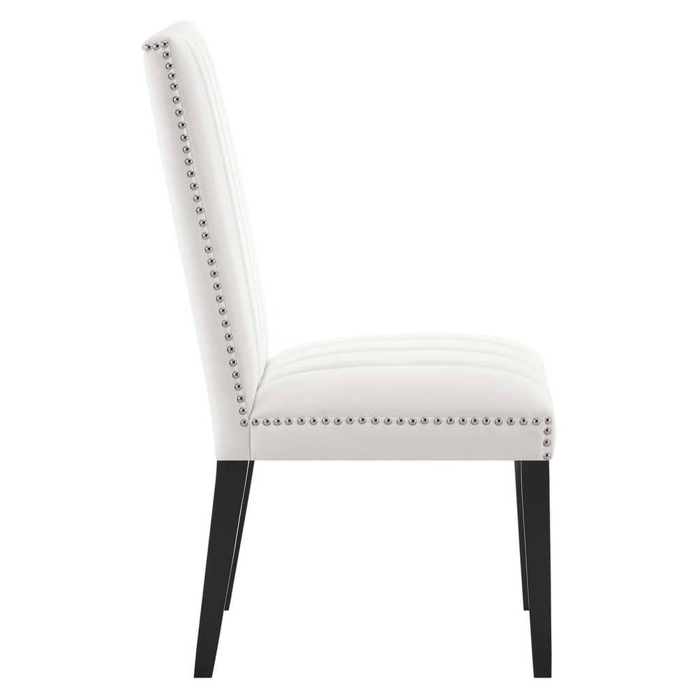 White Velvet Upholstered Parsons Side Chair Set with Wood Legs