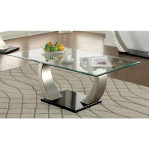 Zavid 50 in. Satin and Black Rectangle Glass Coffee Table