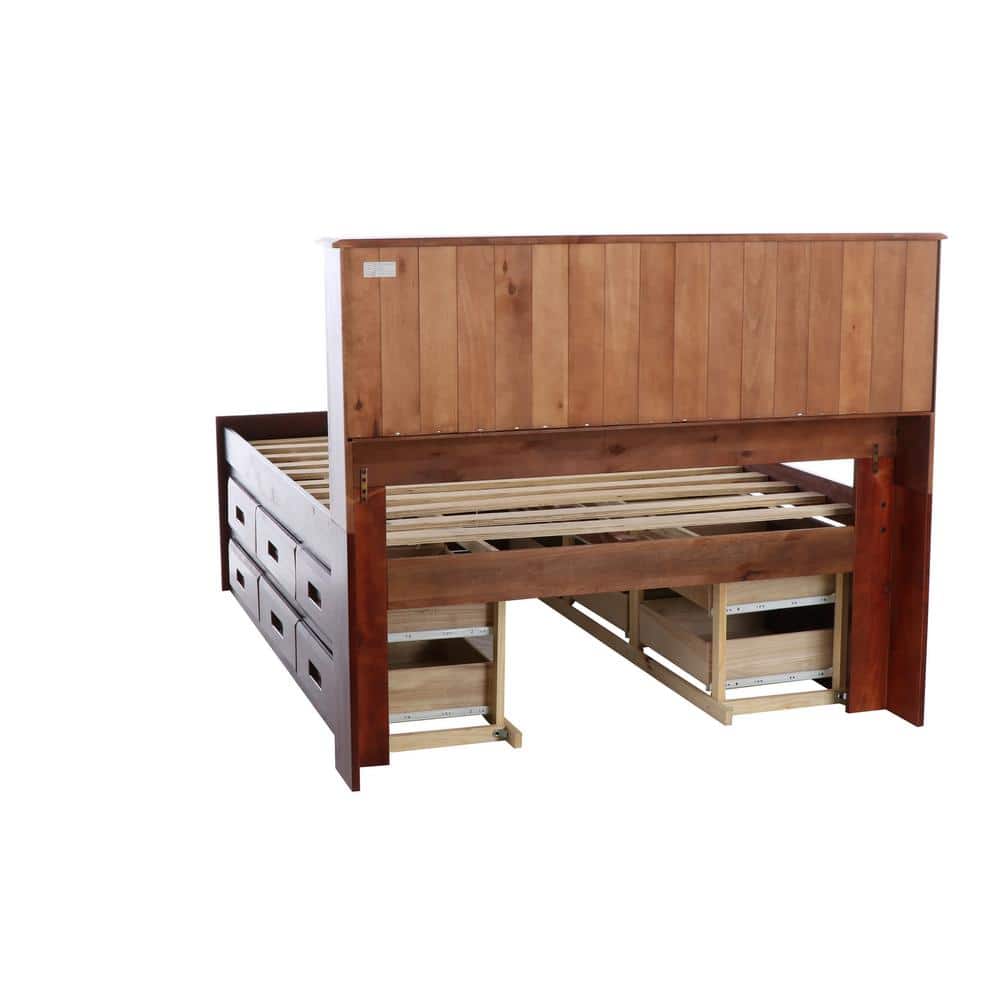 Rich Merlot Solid Pine Full Captain's Bookcase Bed with Storage Drawers