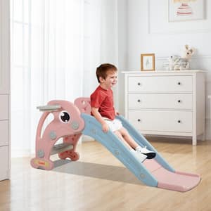 Toddler Slide Playset Freestanding Kids Slide with Basketball Hoop Indoors/Outdoors, Pink