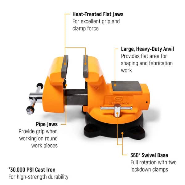 6 in. Heavy-Duty Vise with Swivel Base and Anvil Surface