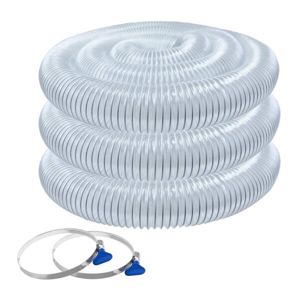 POWERTEC 2-1/2 in. x 20 ft. Flexible PVC Dust Collection Hose with 2 Key Hose Clamps, Clear Color