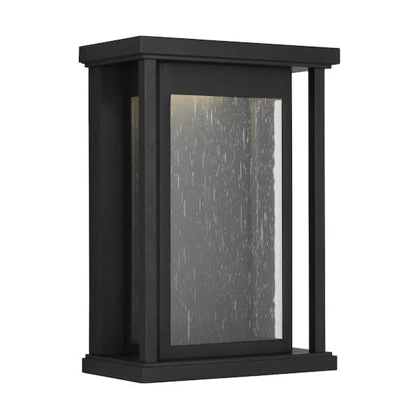 Faywood Small 7.5 in. W x 10.5 in. H Textured Black Outdoor Hardwired Wall Lantern Sconce with Integrated LED