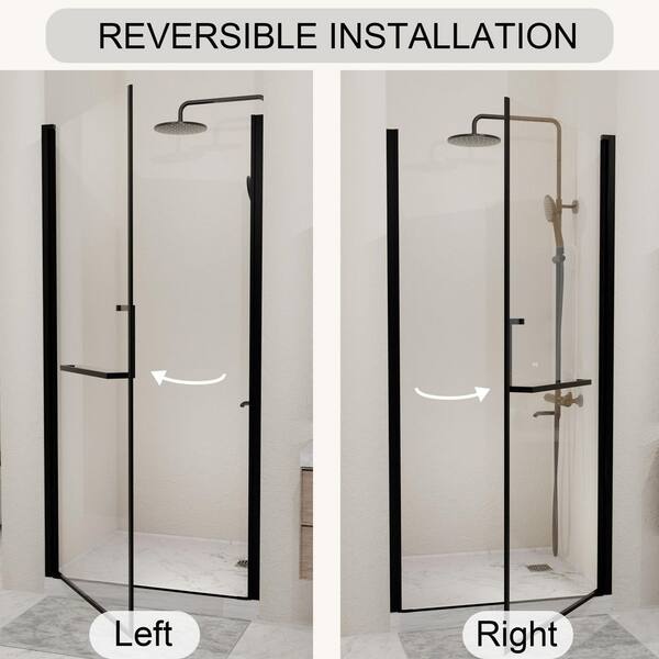 YSQCAR 33.2 in. W x 72 in. H Pivot Semi-Frameless Shower Doors in