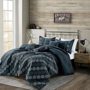 7 Piece All Season Bedding King size Comforter Set, Ultra Soft Polyester Elegant Bedding Comforters Blue
