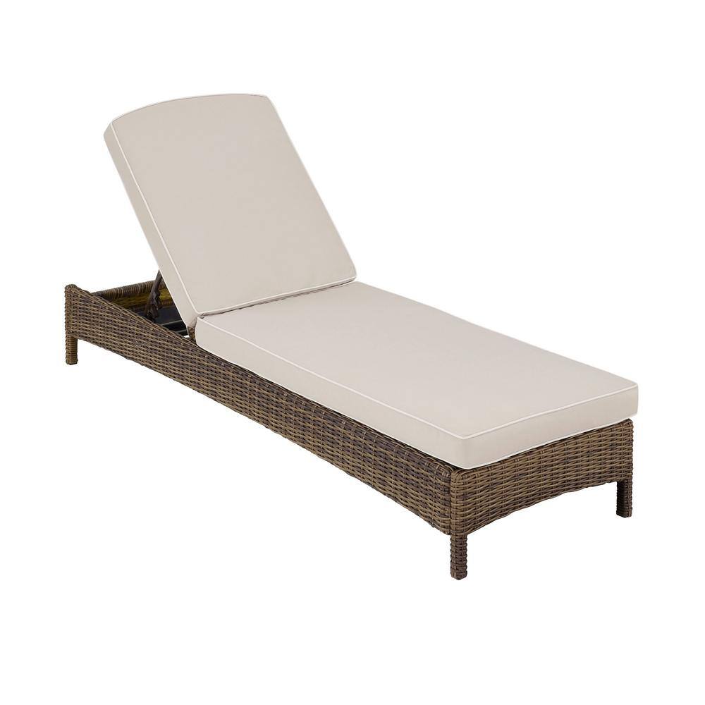 Brown Crosley Furniture Palm Harbor Outdoor Wicker Chaise Lounge with Tan Cushions