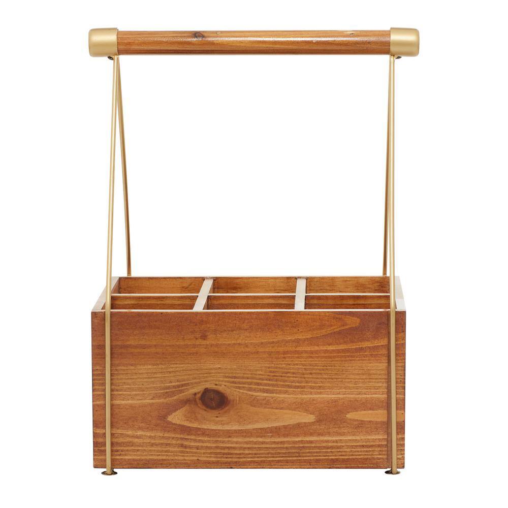Brown Wood and Gold Metal 6-Bottle Wine Holder