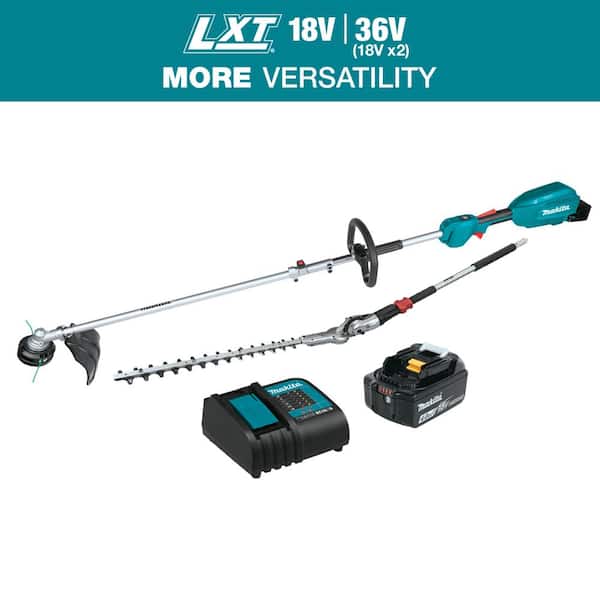 Makita LXT 18V Brushless Cordless Couple Shaft Power Head Kit w/13" String Trimmer & 20" Hedge Trimmer Attachments (4.0Ah)