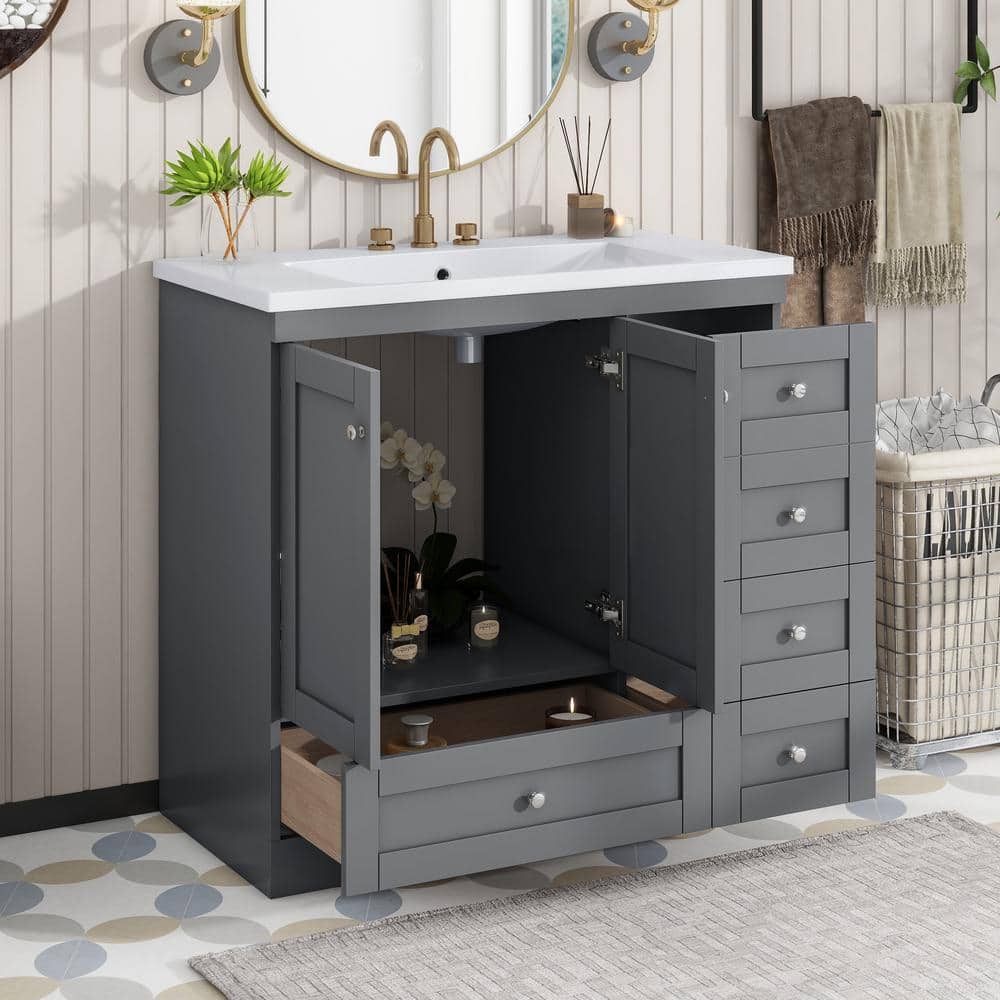 35.8 in. W x 17.9 in. D x 34.5 in. H Single Sink Freestanding Bath Vanity i