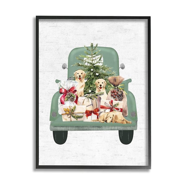 Stupell Industries Holiday Gift Truck by Lettered and Lined 1 Piece Framed Graphic Print Travel Poster Art Print 14 in. x 11 in.