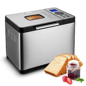 Bread Maker, 2LB 19-in-1 Dough Machine, Nonstick Ceramic Pan, Automatic, Gluten-Free, Digital Programmable, Sliver