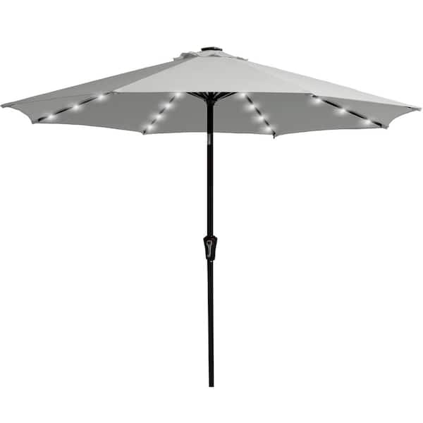 JEAREY 10 ft. Steel Outdoor Patio Market Umbrella with Lights in Gray