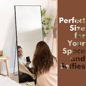 21.26 in. W x 64.17 in. H Metal Black Standing Mirror Rectangle Full Length Mirror Aluminum Framed Wall Mounted Stand