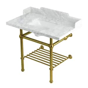 Pemberton 36 in. Marble Console Sink with Brass Legs in Marble White Brushed Brass