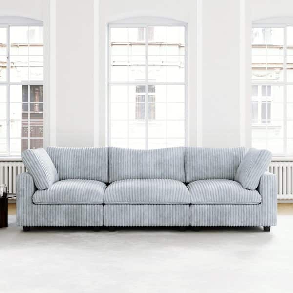 Oversized 118 in. Square Arm Velvet Pine Wood Modular Sofa Lawson Down Filled Cloud Couch with Washable Covers in. Gray