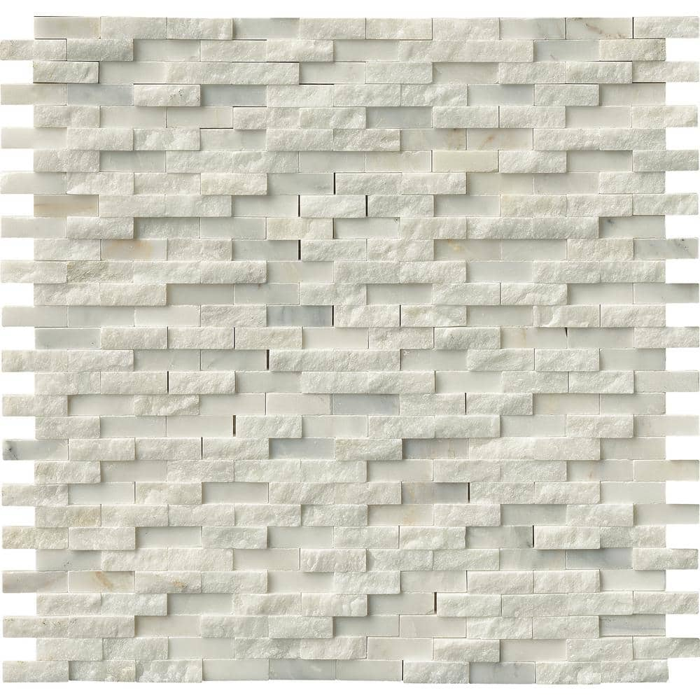 Msi Greecian White Splitface 12 In X 12 In X 10 Mm Textured Marble Mosaic Tile 1 Sq Ft Gre Sfil10mm The Home Depot