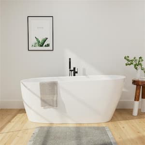 Classic 59 in. Acrylic Single Slipper Freestanding Flatbottom Not Whirlpool Bathtub Soaking Spa Tub in Glossy White
