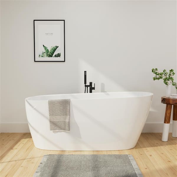 Mokleba Classic 59 in. Acrylic Single Slipper Freestanding Flatbottom Not Whirlpool Bathtub Soaking Spa Tub in Glossy White