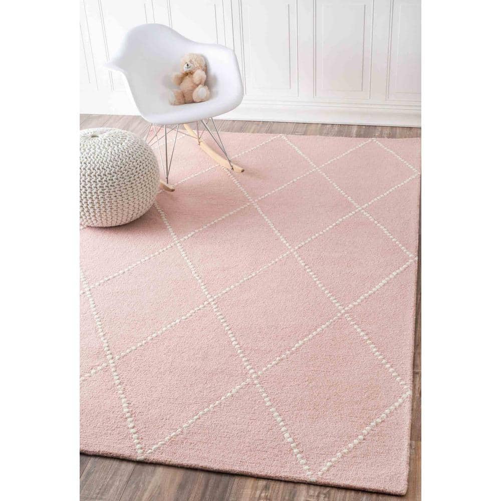 Charming Baby Pink Handmade Wool Rug 4' x 6' with Tufted Detail
