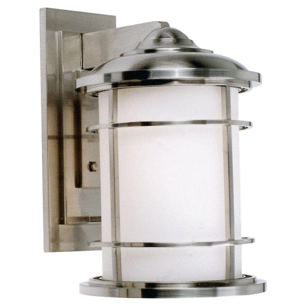 Generation Lighting Lighthouse 1-Light Brushed Steel Outdoor 14.5 in. Wall Lantern Sconce