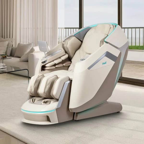Apex Duo AI Series Taupe Faux Leather Reclining 5D Plus 4D Massage Chair Smart Pressure Rollers Heated Lumbar, SL Tracks