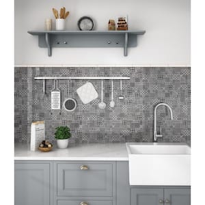 Encaustic Tetris Nero 11.81 in. x 11.81 in. Honed Marble Patterned Look Floor and Wall Tile (9.7 sq. ft./Case)