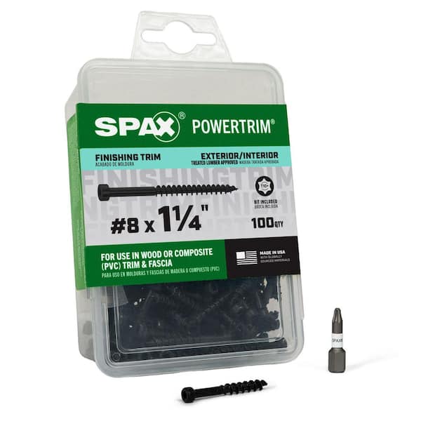 #8 x 1-1/4 in. Black Powertrim Exterior & Interior T10 T-Star Plus Trim Head Powertrim (100-Piece)