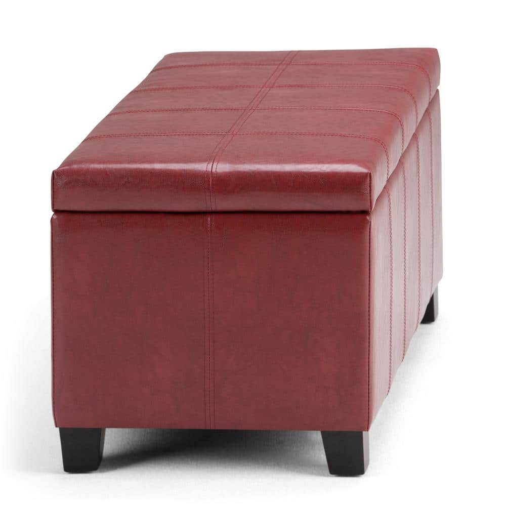 Radicchio Red Faux Leather Rectangular Storage Ottoman Bench