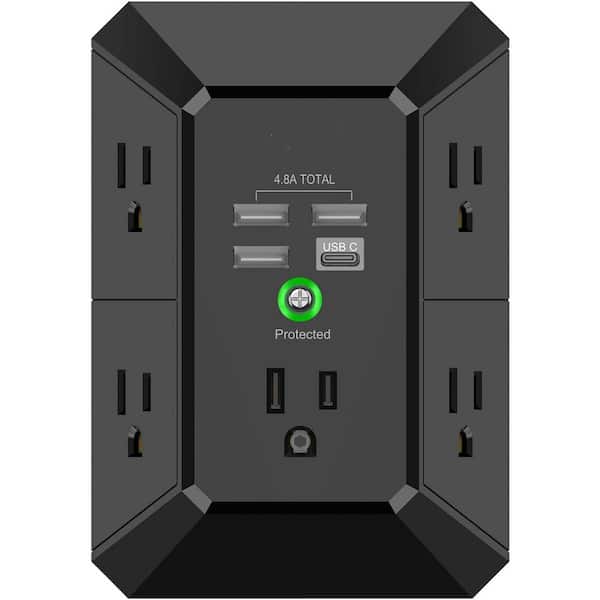 5-Outlet Extender 4 USB Charging Ports 3-Sided 1680J Surge Protector with Smart Charge for Home Travel Office