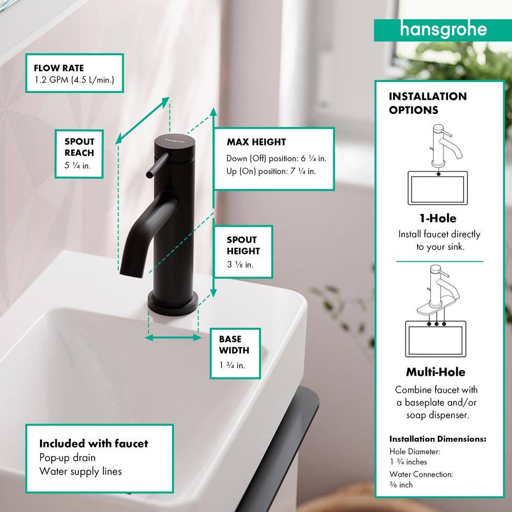 Matte Black Single Handle Ceramic Disc Bathroom Faucet