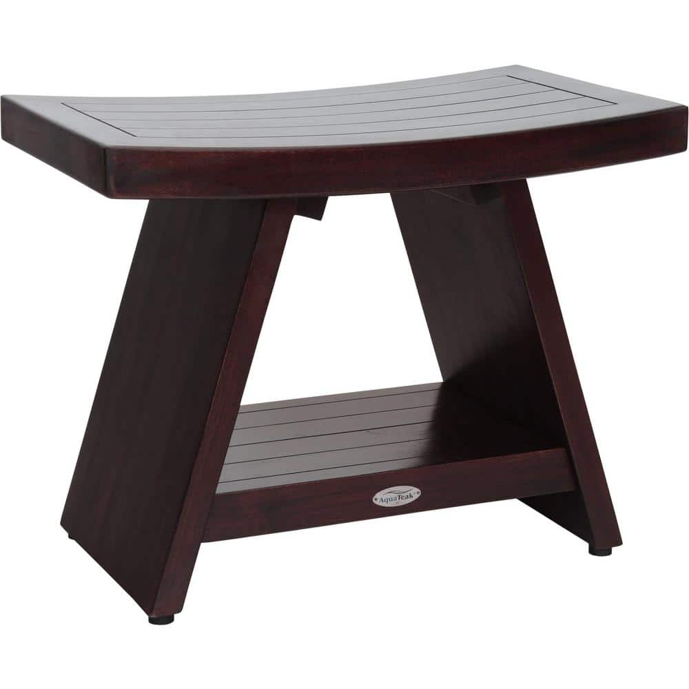 24 in. x 14 in. Asia Mocha-Shield Freestanding Teak Shower Bench with Shelf