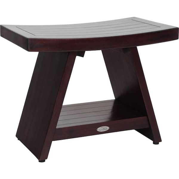 24 in. x 14 in. Asia Mocha-Shield Freestanding Teak Shower Bench with Shelf Walk in Shower Seat