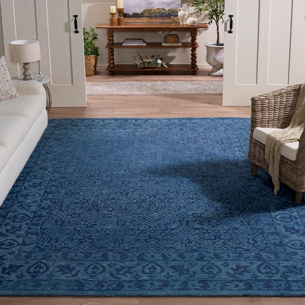 Dip Dye 11 ft. x 15 ft. Navy Blue Border Area Rug