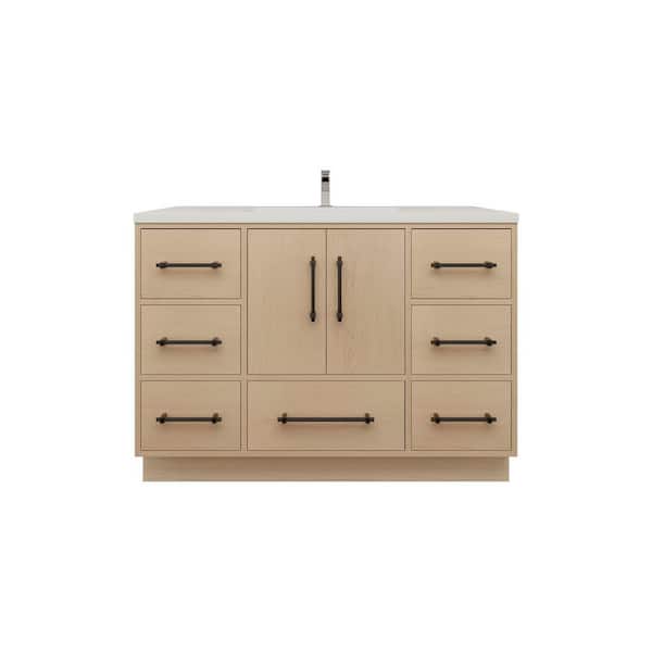 Victoria 47 in. W x 20 in. D x 35 in. H Single Sink Freestanding Bath Vanity in Yellow Oak with White Acrylic Top