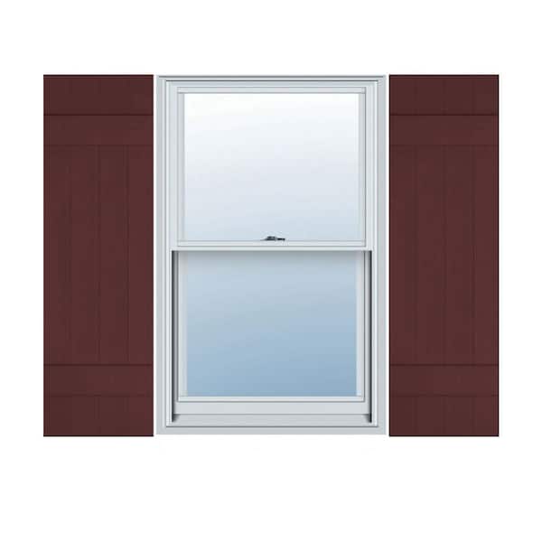 Ekena Millwork 14 in. x 42 in. Lifetime Vinyl Custom Four Board Joined Board and Batten Shutters Pair Bordeaux