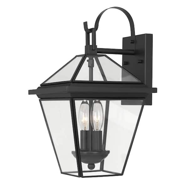 Worldwide Lighting Sullivan 2-Light Matte Black Painted Outdoor Wall Lantern Sconce