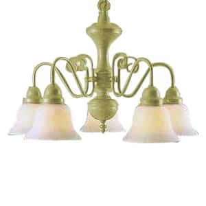 5-Light Polished Brass Chandelier with White Acid Opal Glass Shades