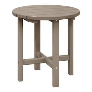 Mason 18 in. Weathered Wood Poly Plastic Fade Resistant Outdoor Patio Round Adirondack Side Table