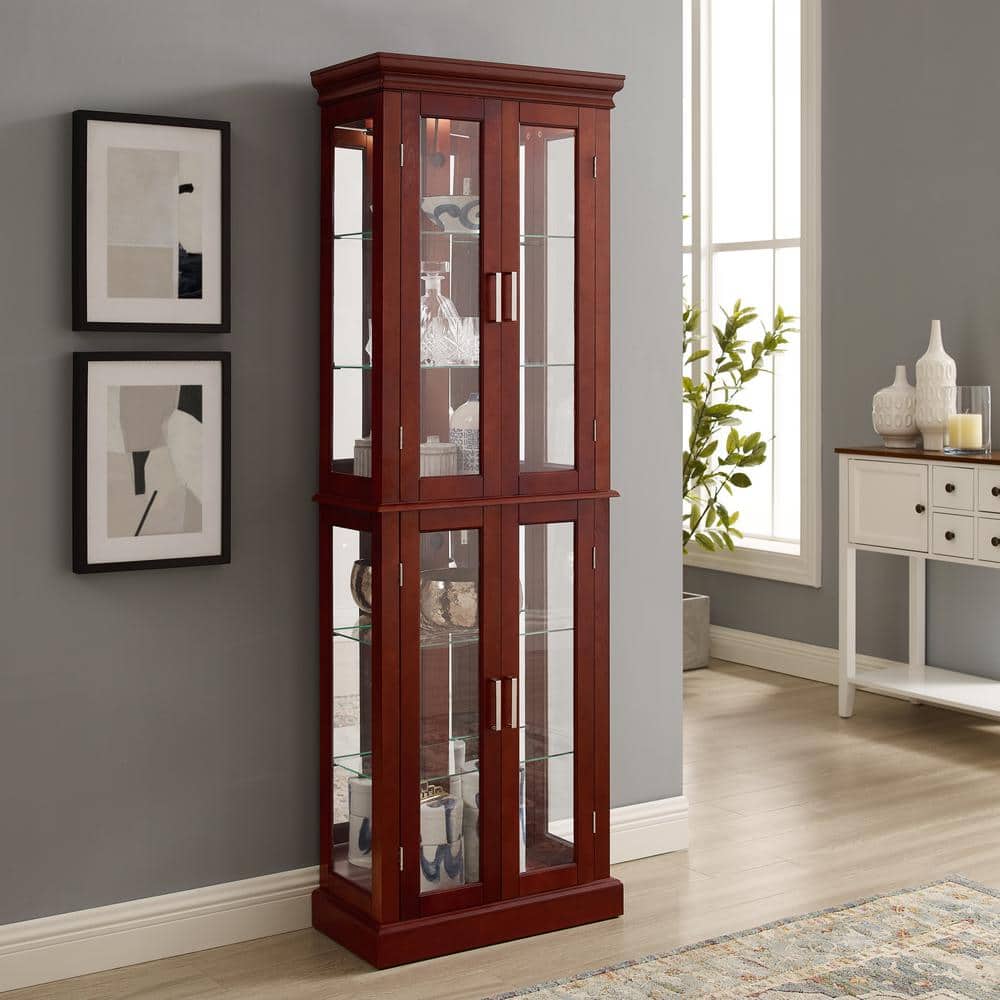 24 in. W x 12 in. D x 70 in. H Brown Linen Cabinet with Light and Mirrored 