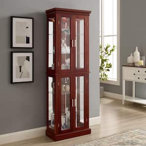 24 in. W x 12 in. D x 70 in. H Brown Linen Cabinet with Light and Mirrored Back Panel Display Cabinet Curio Cabinet
